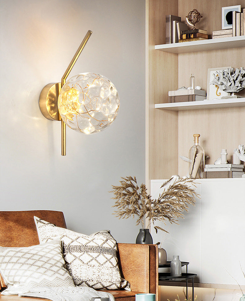 Transparent Globe Glass Bedside Lamp Nordic Style LED Lights String Stairs Sconce Light with Metal Fixed Arm