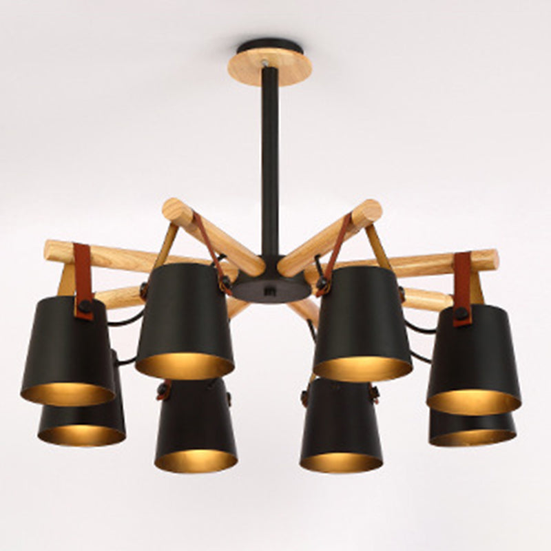 Luz de colgante de madera en el estilo nórdico moderno de hierro forjado Candelier para sala de estar para sala de estar