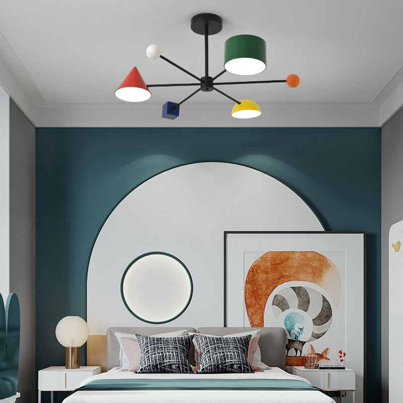 Luz colgante LED de hierro forjado Sputnik en moderna luz de techo de interior de estilo creativo con decoración de madera