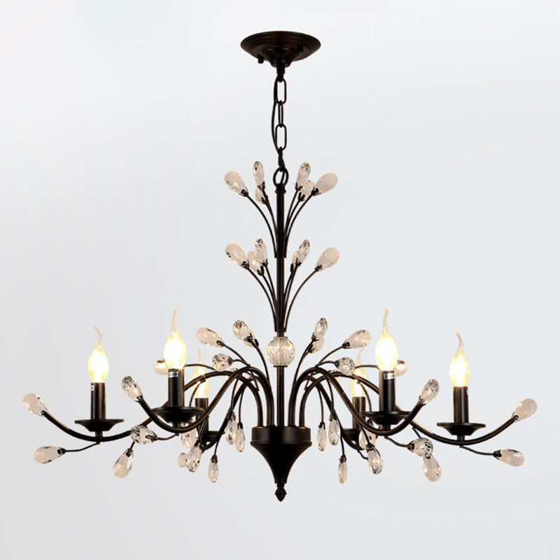 Black Tree Branch Shaped Hanging Light Vintage Crystal Living Room Ceiling Chandelier