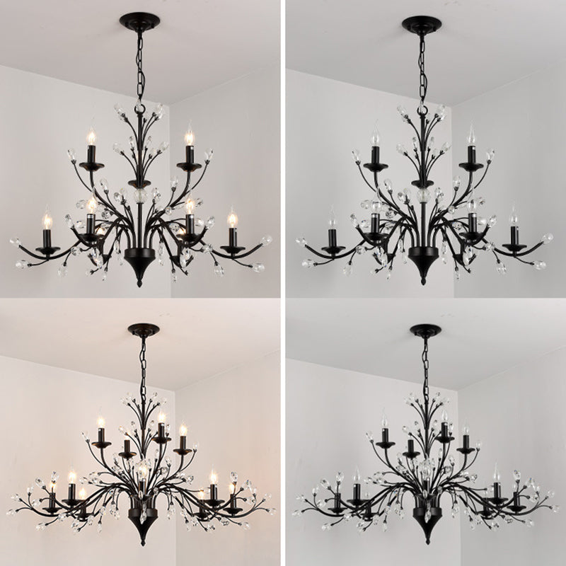 Black Tree Branch Shaped Hanging Light Vintage Crystal Living Room Ceiling Chandelier