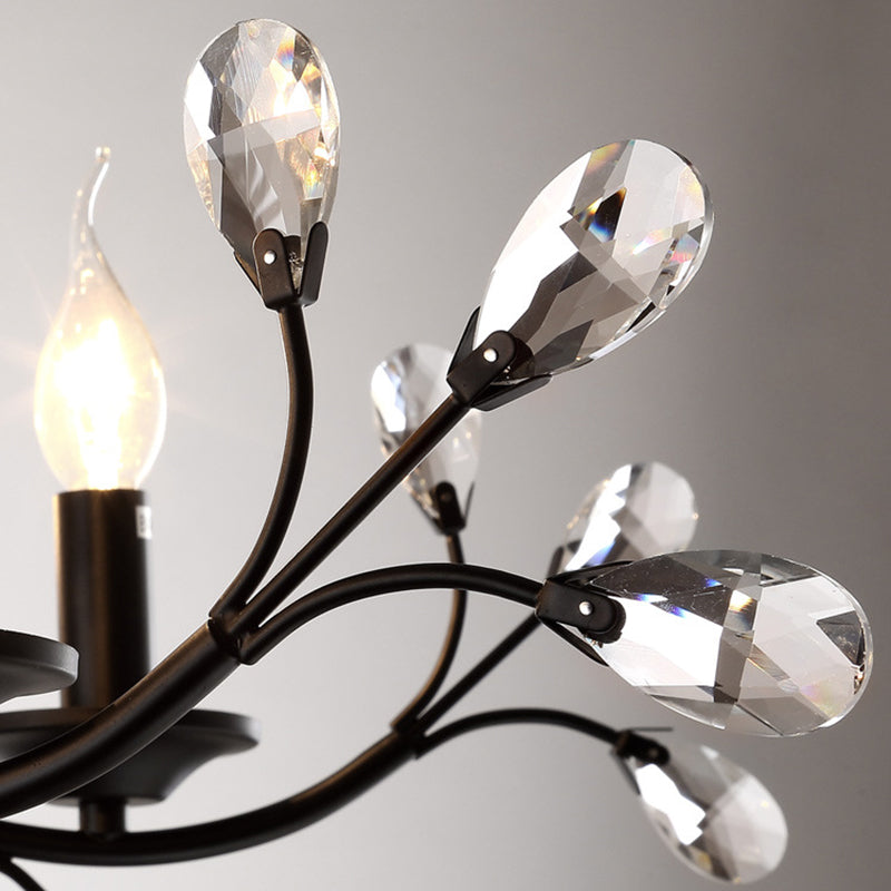 Black Tree Branch Shaped Hanging Light Vintage Crystal Living Room Ceiling Chandelier