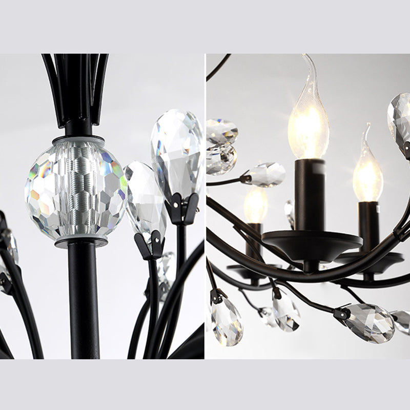 Black Tree Branch Shaped Hanging Light Vintage Crystal Living Room Ceiling Chandelier