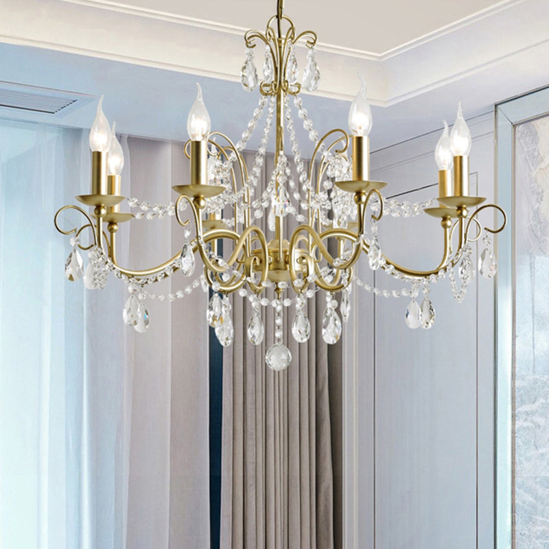 Candelabra Glass Pendant Chandelier Traditional Living Room Chandelier Lighting in Gold