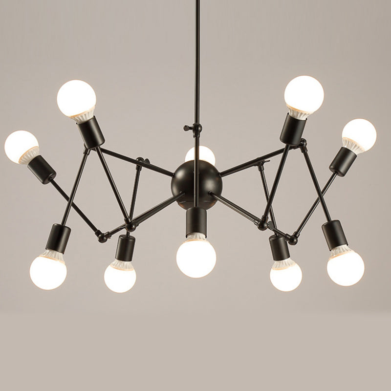 Adjustable Chandelier Pendant Light Industrial Style Black Metal Ceiling Hung Fixture