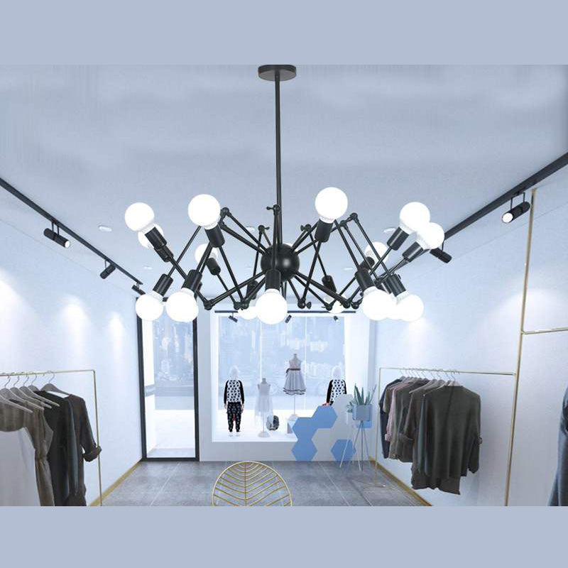 Adjustable Chandelier Pendant Light Industrial Style Black Metal Ceiling Hung Fixture