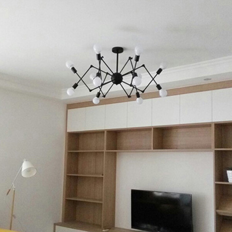 Adjustable Chandelier Pendant Light Industrial Style Black Metal Ceiling Hung Fixture