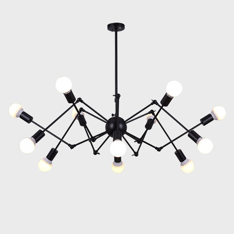 Adjustable Chandelier Pendant Light Industrial Style Black Metal Ceiling Hung Fixture