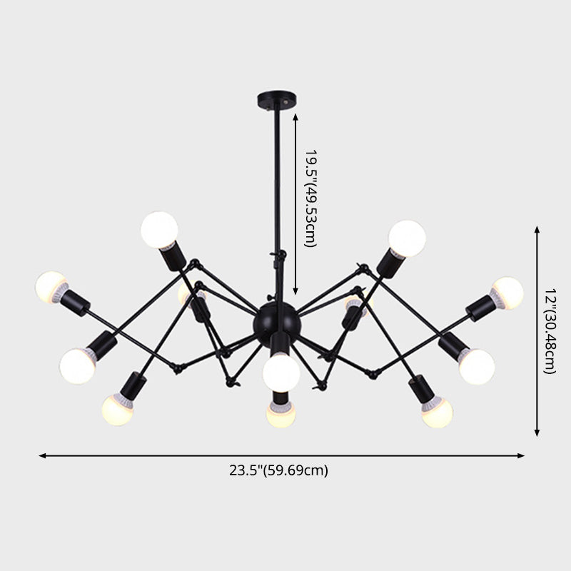 Adjustable Chandelier Pendant Light Industrial Style Black Metal Ceiling Hung Fixture