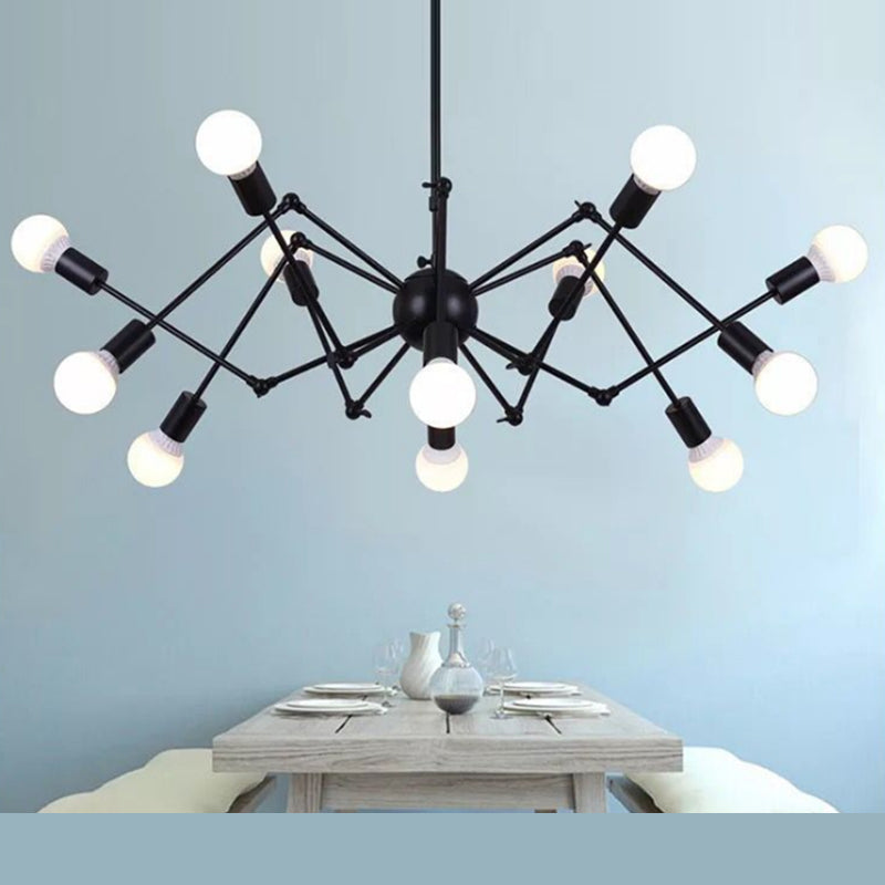 Adjustable Chandelier Pendant Light Industrial Style Black Metal Ceiling Hung Fixture