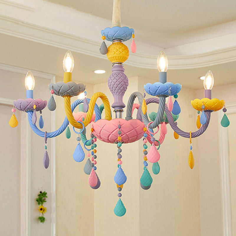 Bedroom Macaron Pendant Light in Modern Creative Style Wrought Iron Chandelier with Crystal Decoration