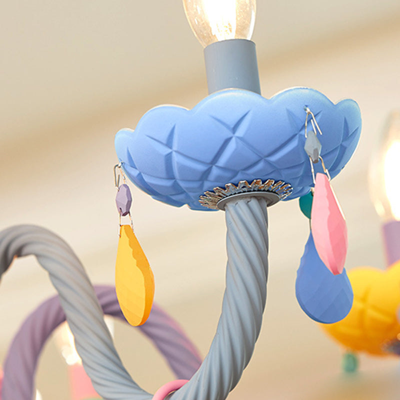 Bedroom Macaron Pendant Light in Modern Creative Style Wrought Iron Chandelier with Crystal Decoration