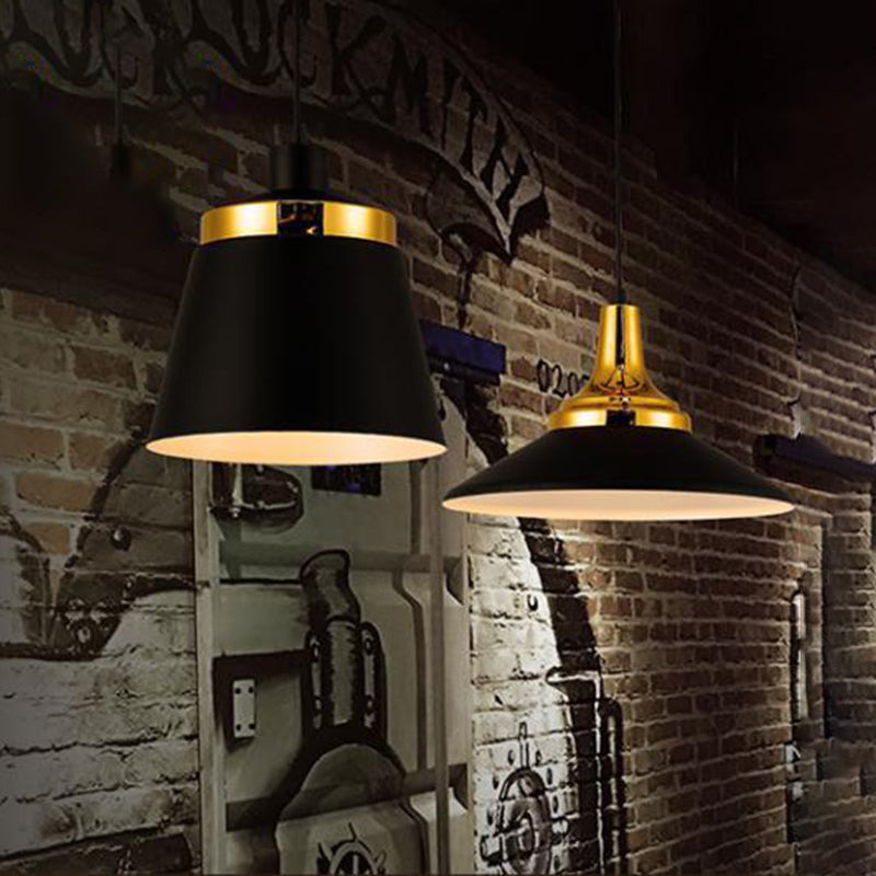 Black and Gold Shaded Pendant Lamp Nordic 1-Light Metal Ceiling Light for Dining Room