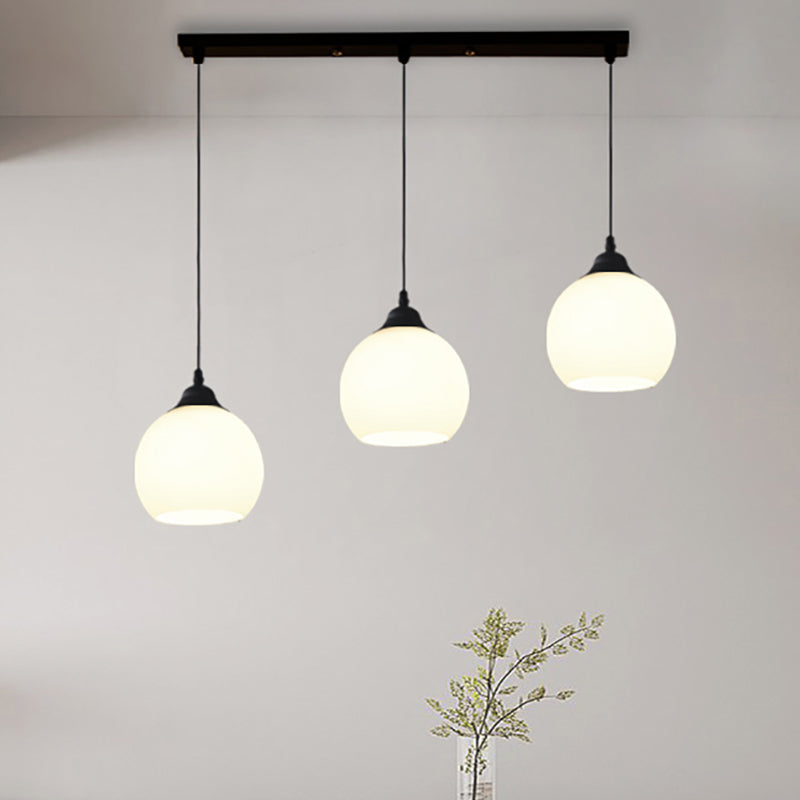 Black Domed Multi-Light Pendant Minimalist 3-Bulb White Glass Hanging Light Fixture