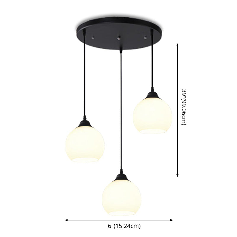 Black Domed Multi-Light Pendant Minimalist 3-Bulb White Glass Hanging Light Fixture