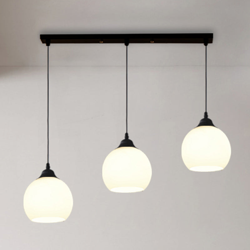 Black Domed Multi-Light Pendant Minimalist 3-Bulb White Glass Hanging Light Fixture