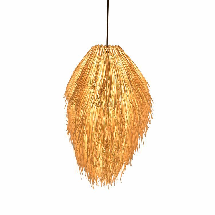 Bamboo Teardrop Pendant Lighting Contemporary 1 Light Hanging Light Fixture in Beige