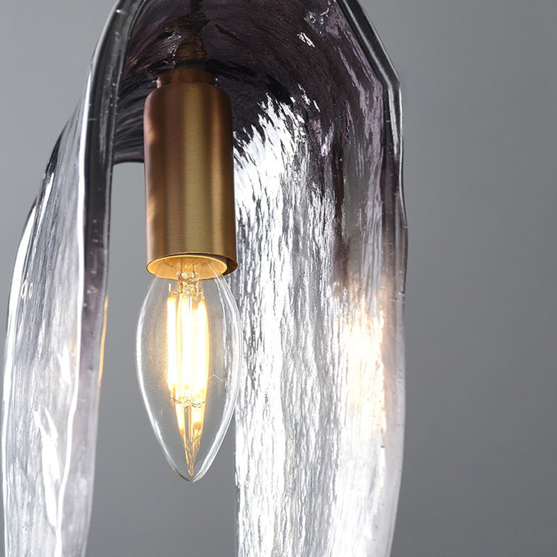 Gradient Smoke Glass Shell Shaped Pendant Postmodern 1-Light Brass Suspension Light for Restaurant