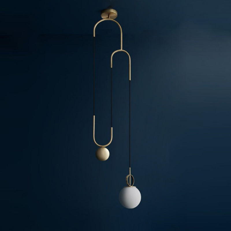 Postmodern Globe Pendant Lamp White Glass 1 Head Dining Room Hanging Light in Brass