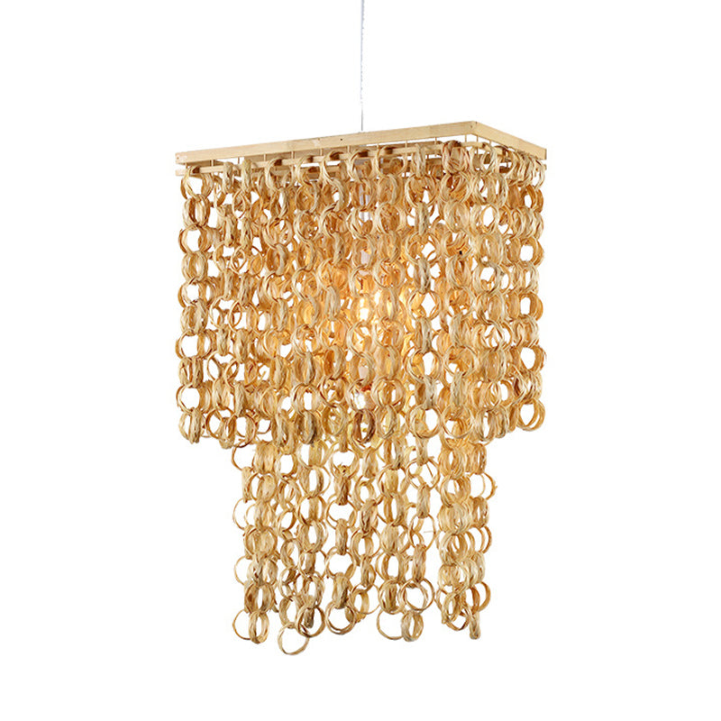 Moderne rechthoek bamboe hanger lamp armatuur 1 licht omlaag verlichting in beige