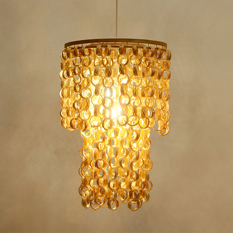 Luz de techo redondo beige Contemporáneo 1 Lámpara colgante de bambú de luz con Tassel Deco