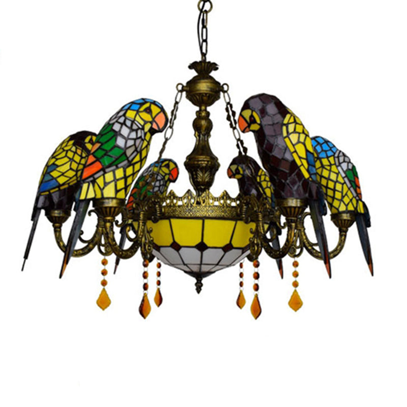 Multi Colored Tiffany Glass Suspension Lighting Victorian Style Ceiling Suspension Lamp for Living Room