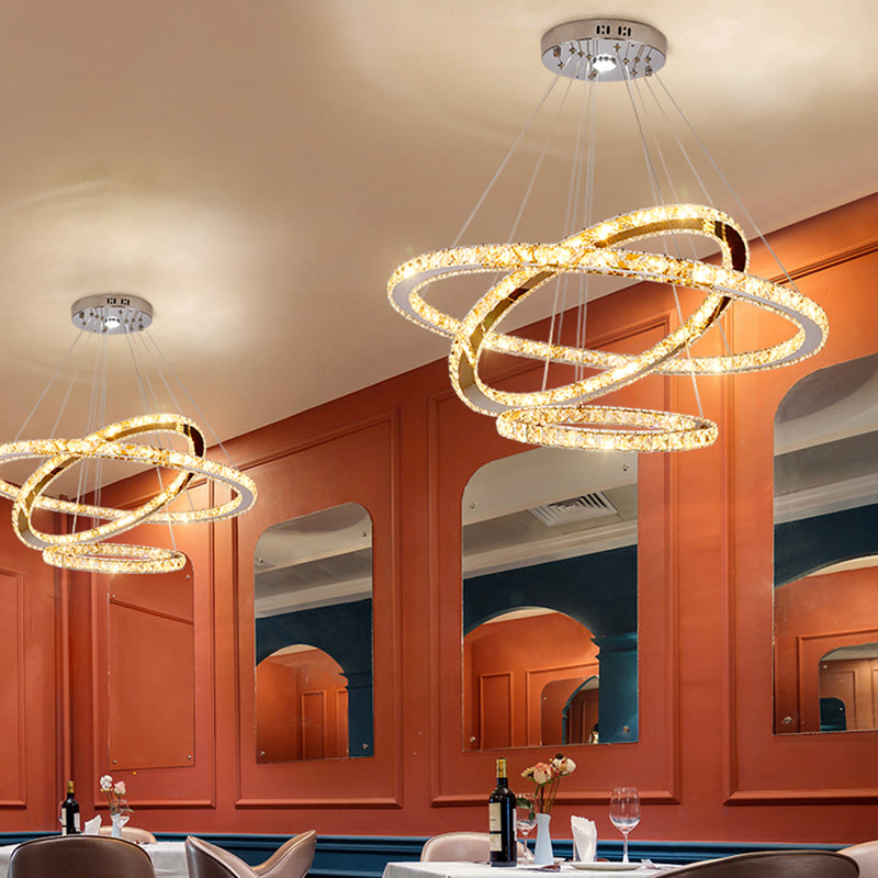 Contemporary Tiered LED Hanging Ceiling Lights Gold Crystal Pendant Chandelier for Living Room