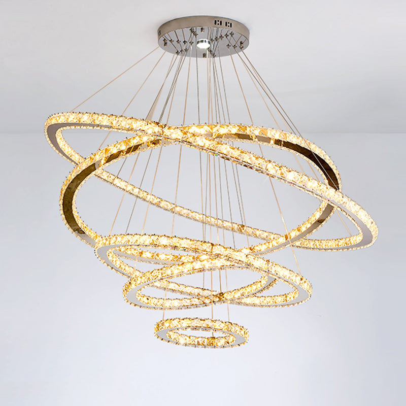 Contemporary Tiered LED Hanging Ceiling Lights Gold Crystal Pendant Chandelier for Living Room