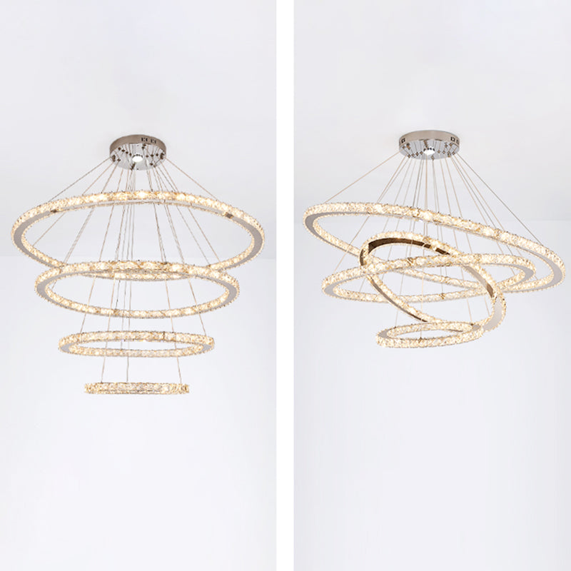 Contemporary Tiered LED Hanging Ceiling Lights Gold Crystal Pendant Chandelier for Living Room