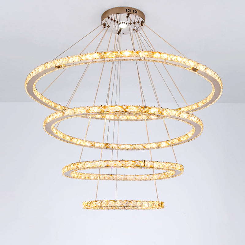 Contemporary Tiered LED Hanging Ceiling Lights Gold Crystal Pendant Chandelier for Living Room