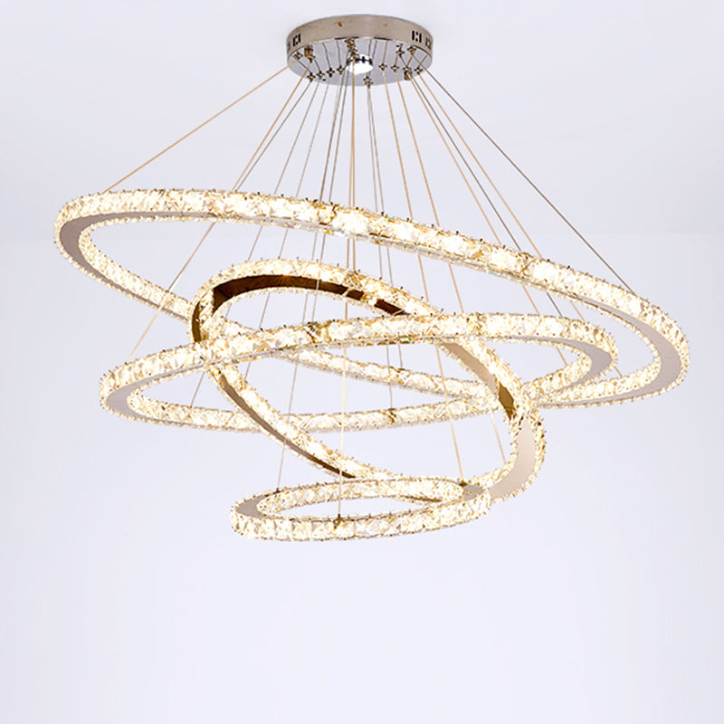 Contemporary Tiered LED Hanging Ceiling Lights Gold Crystal Pendant Chandelier for Living Room