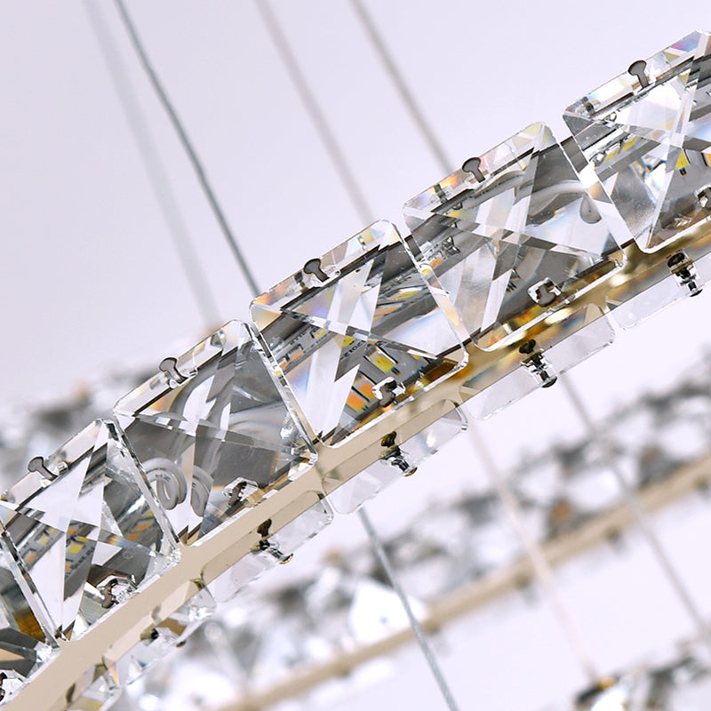 Contemporary Tiered LED Hanging Ceiling Lights Gold Crystal Pendant Chandelier for Living Room