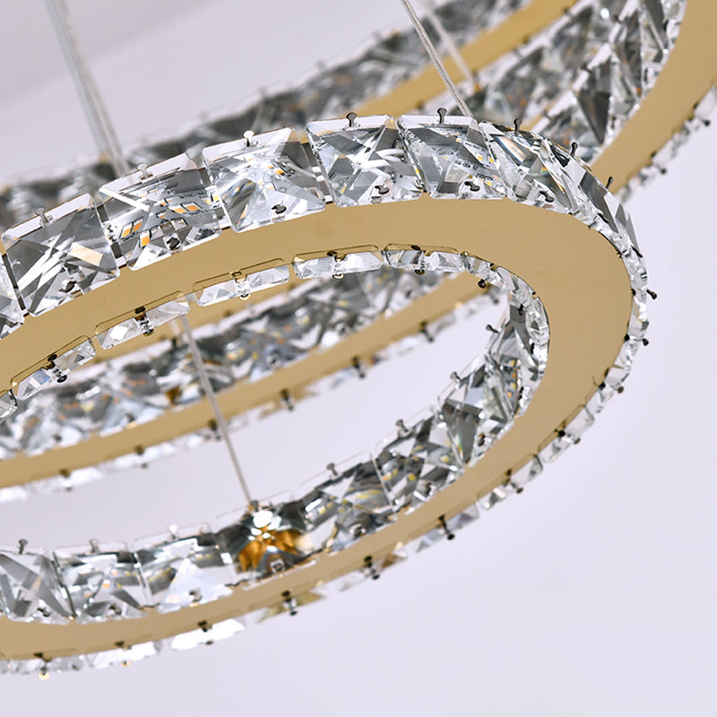 Contemporary Tiered LED Hanging Ceiling Lights Gold Crystal Pendant Chandelier for Living Room
