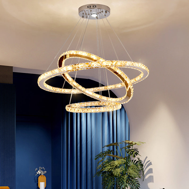 Contemporary Tiered LED Hanging Ceiling Lights Gold Crystal Pendant Chandelier for Living Room