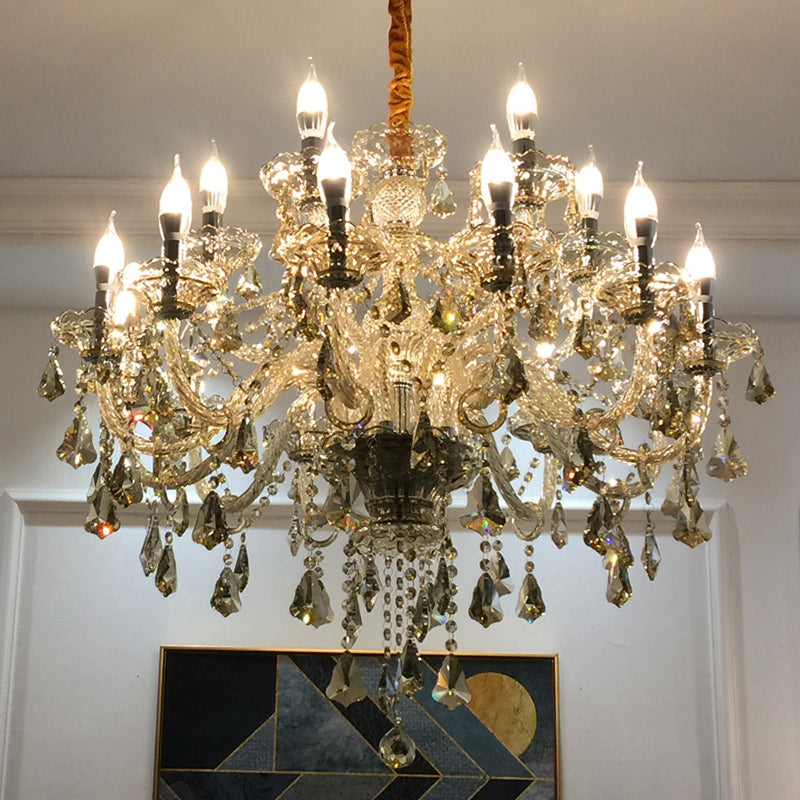 Gold Beveled K9 Crystal Suspension Lamp Candelabra Traditional Style Ceiling Lamp for Bedroom