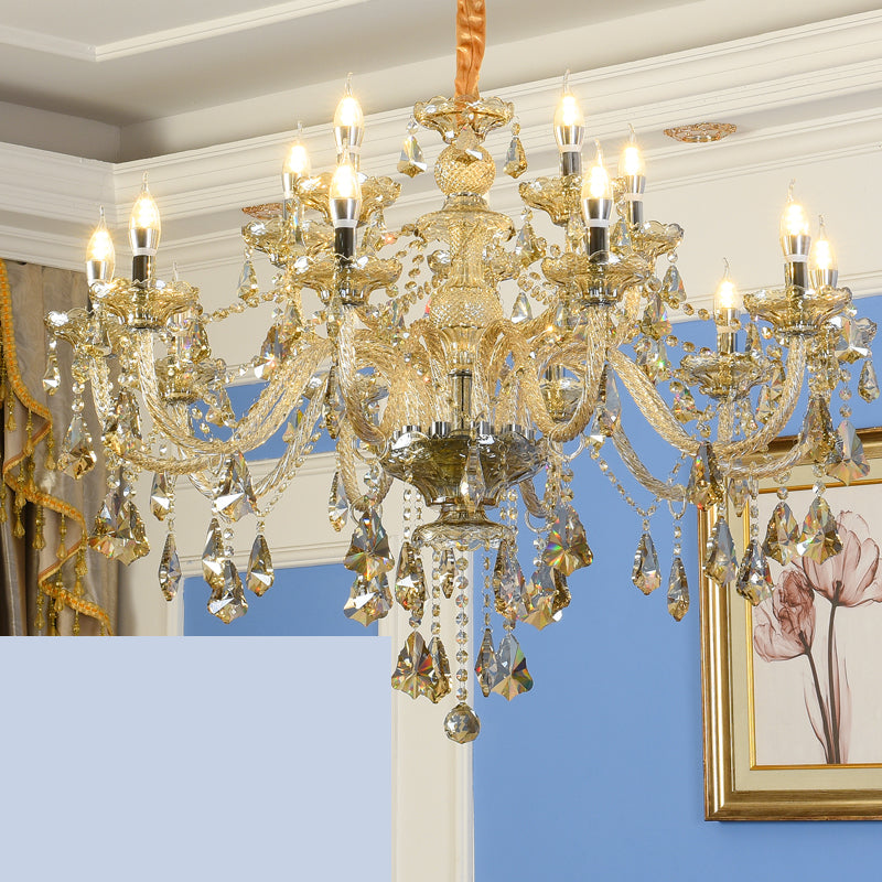 Gold Beveled K9 Crystal Suspension Lamp Candelabra Traditional Style Ceiling Lamp for Bedroom