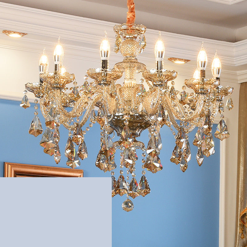 Gold Beveled K9 Crystal Suspension Lamp Candelabra Traditional Style Ceiling Lamp for Bedroom