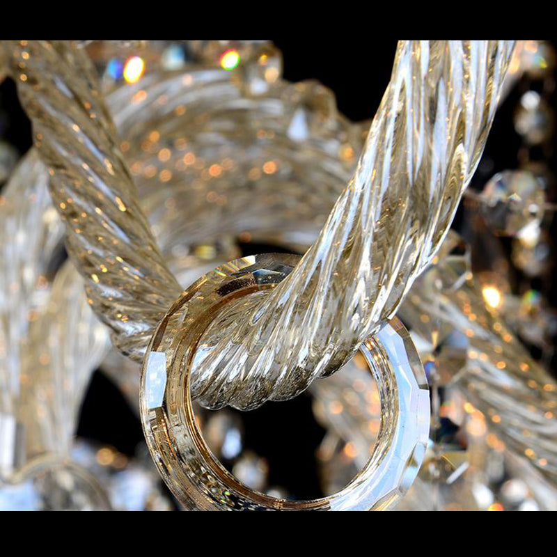 Gold Beveled K9 Crystal Suspension Lamp Candelabra Traditional Style Ceiling Lamp for Bedroom