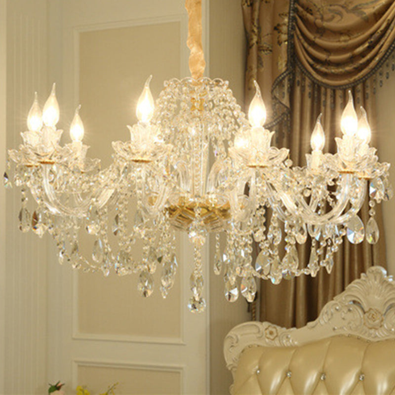 Beveled K9 Crystal Clear Hanging Ceiling Lights Classic Candelabra Ceiling Lamp for Living Room