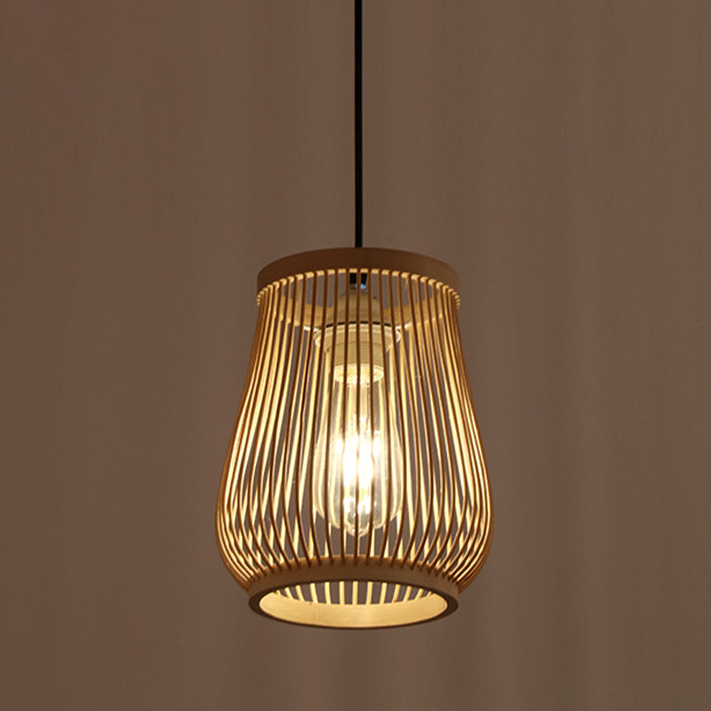 Bambú colgante de barril moderno 1 Light Comedor de comedor en beige