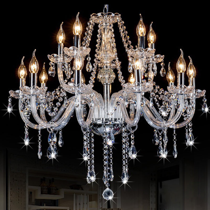 Clear Beveled K9 Crystal Chandelier Light European Style Candlestick Suspended Lighting Fixture