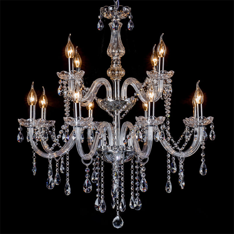 Clear Beveled K9 Crystal Chandelier Light European Style Candlestick Suspended Lighting Fixture