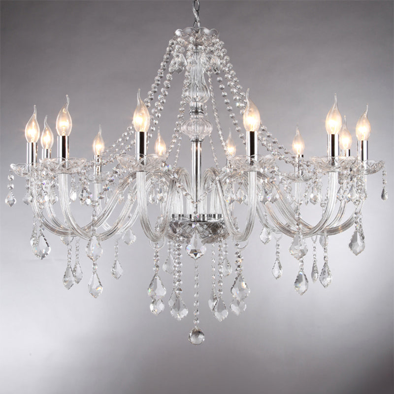 Clear Beveled K9 Crystal Chandelier Light European Style Candlestick Suspended Lighting Fixture