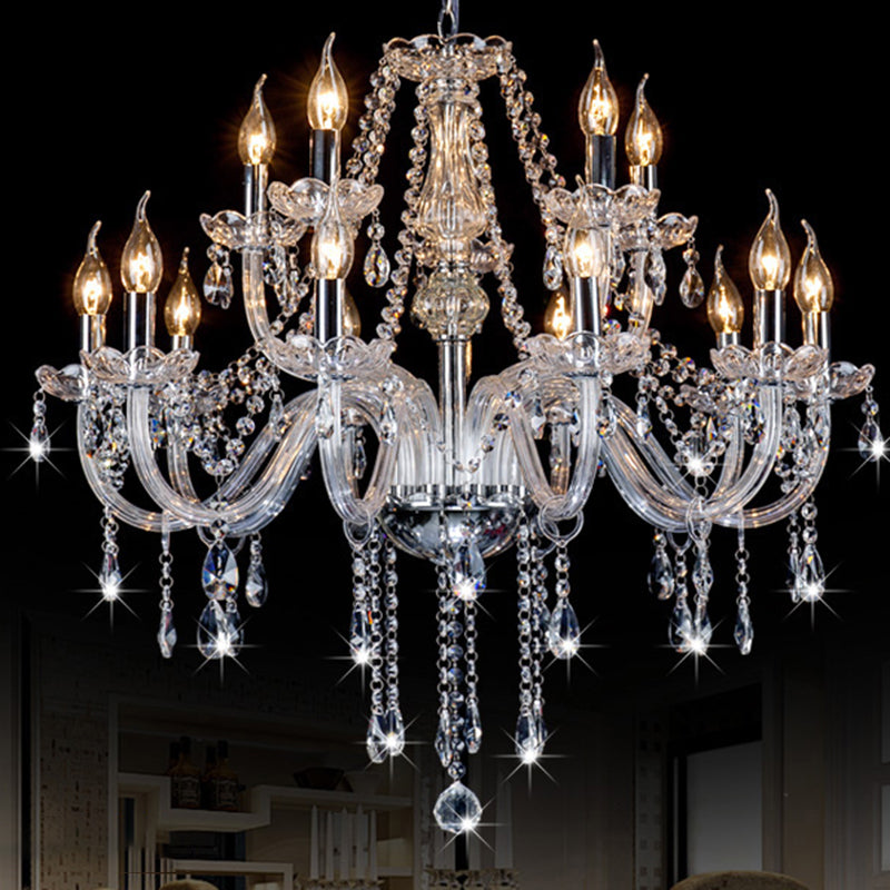 Clear Beveled K9 Crystal Chandelier Light European Style Candlestick Suspended Lighting Fixture