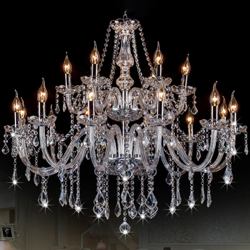 Clear Beveled K9 Crystal Chandelier Light European Style Candlestick Suspended Lighting Fixture