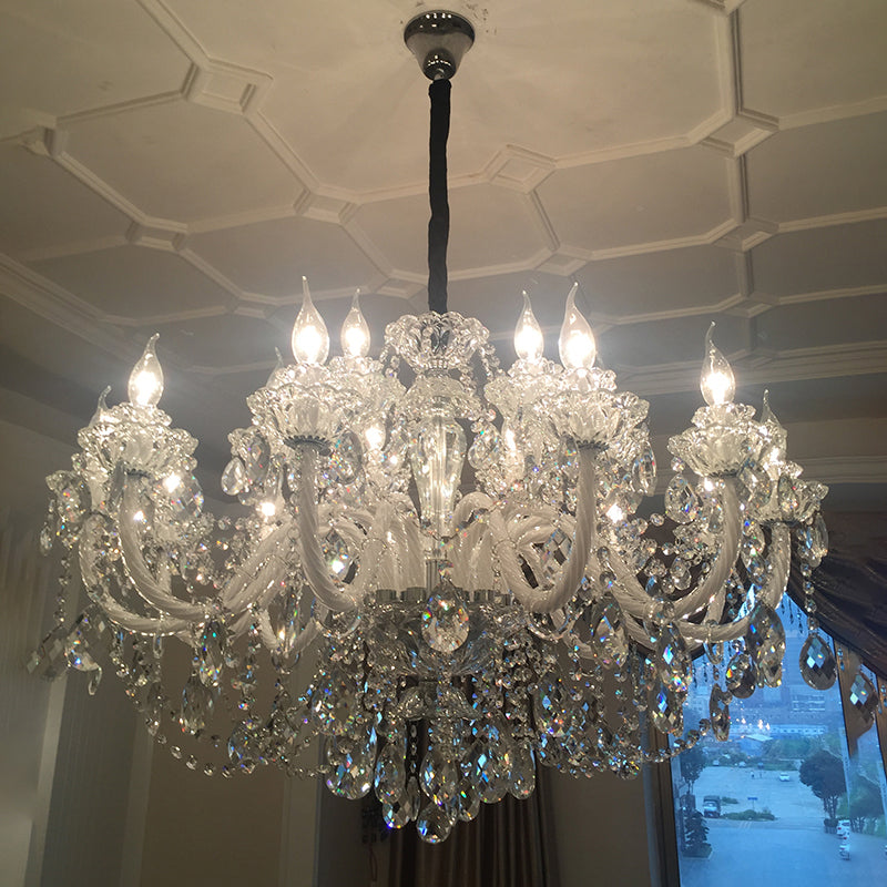Clear Beveled K9 Crystal Ceiling Hung Fixtures Candlestick Traditional Style Chandelier Lamp