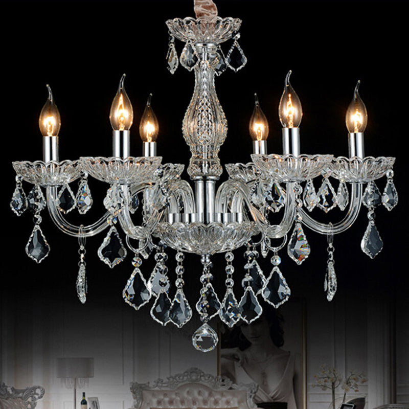 Traditional Beveled K9 Crystal Ceiling Pendant Light Candlestick Suspension Lighting for Living Room