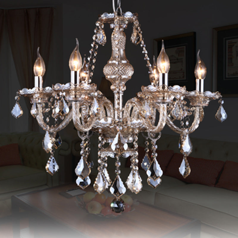 Traditional Beveled K9 Crystal Ceiling Pendant Light Candlestick Suspension Lighting for Living Room