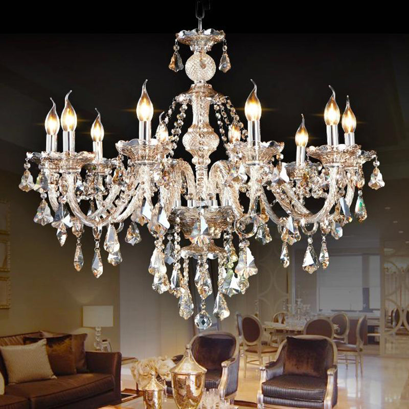Traditional Beveled K9 Crystal Ceiling Pendant Light Candlestick Suspension Lighting for Living Room