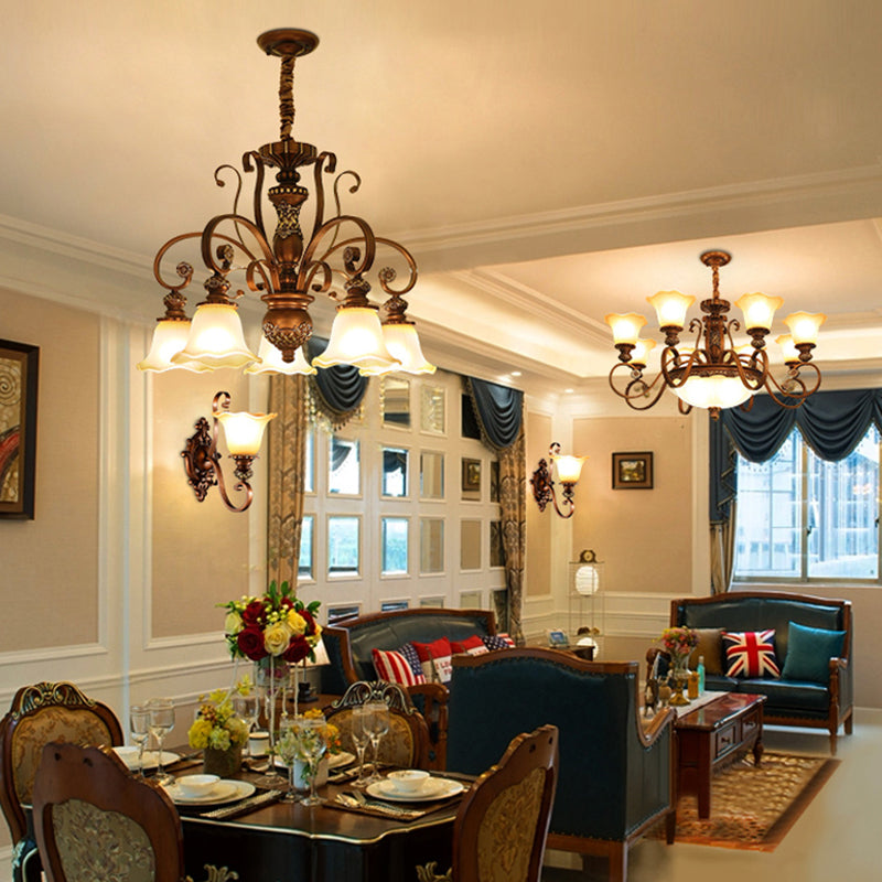 Bell Frosted Glass Chandelier Pendant Light Vintage Living Room Suspended Lighting Fixture